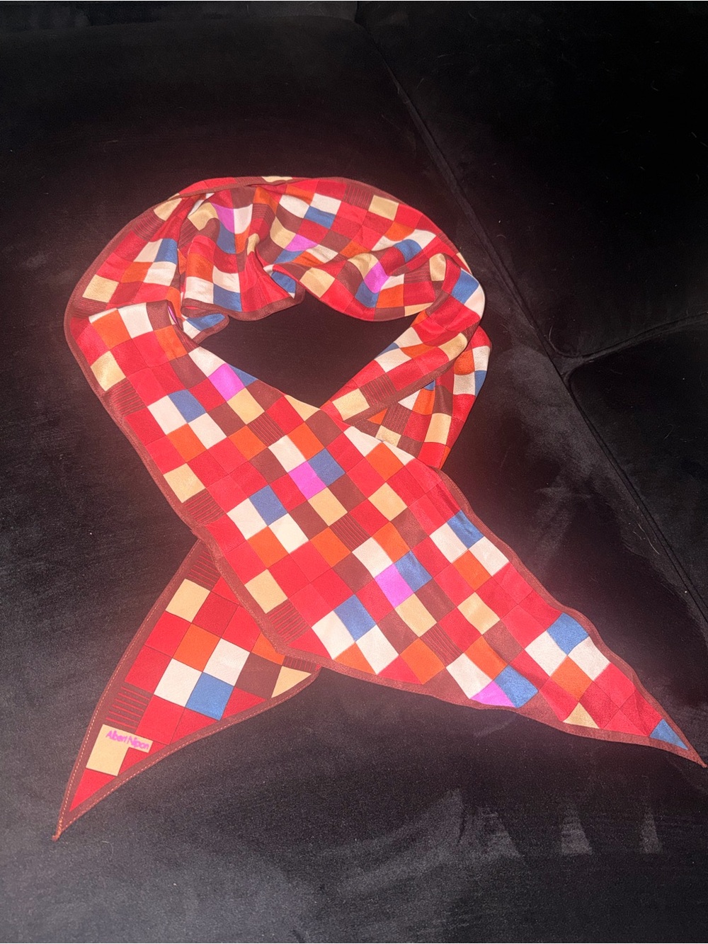 Red Checkered Silk Scarf